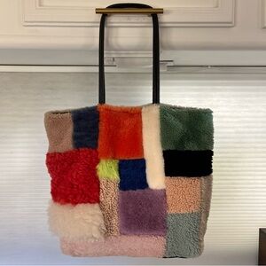 Primecut fur checkered sheerling bucket shoulder bag original $495